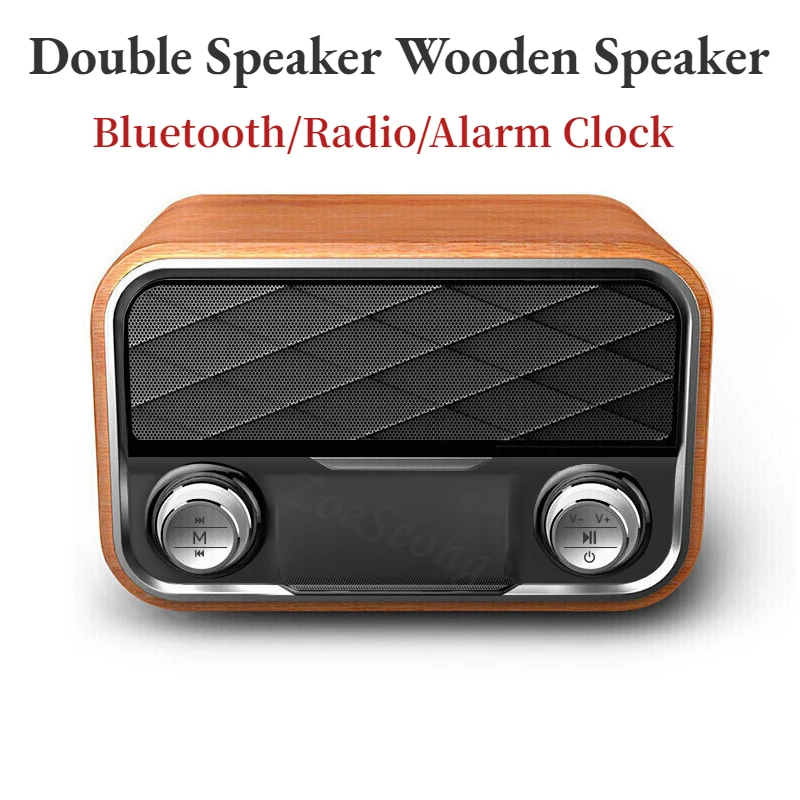 

Double Speaker Wooden Wireless Bluetooth Speaker AUX Stereo Portable Support FM Radio Alarm Clock TF Card U Disk Music Playback