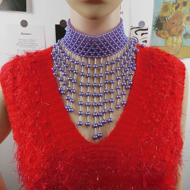 Elegant luxury multilayer purple fringe  pearl necklace 2023 new trend jewelry fashion woman\'s wedding party jewelry gift