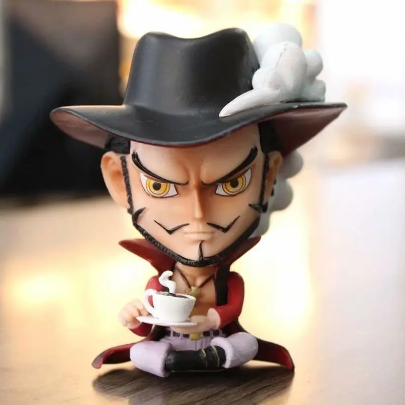 12cm Anime One Piece Coffee Eagle Eye Mihok serie de cabeza grande juguetes Kawaii versión Q figural Nendoroid decoración de coche modelo de Pvc Gif