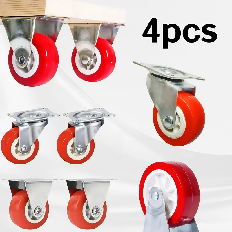 4pcs casters, universal rotating wheel fixed wheel, 1.5-inch red wheel, used for furniture, cabinets, and handcarts,swivel wheel