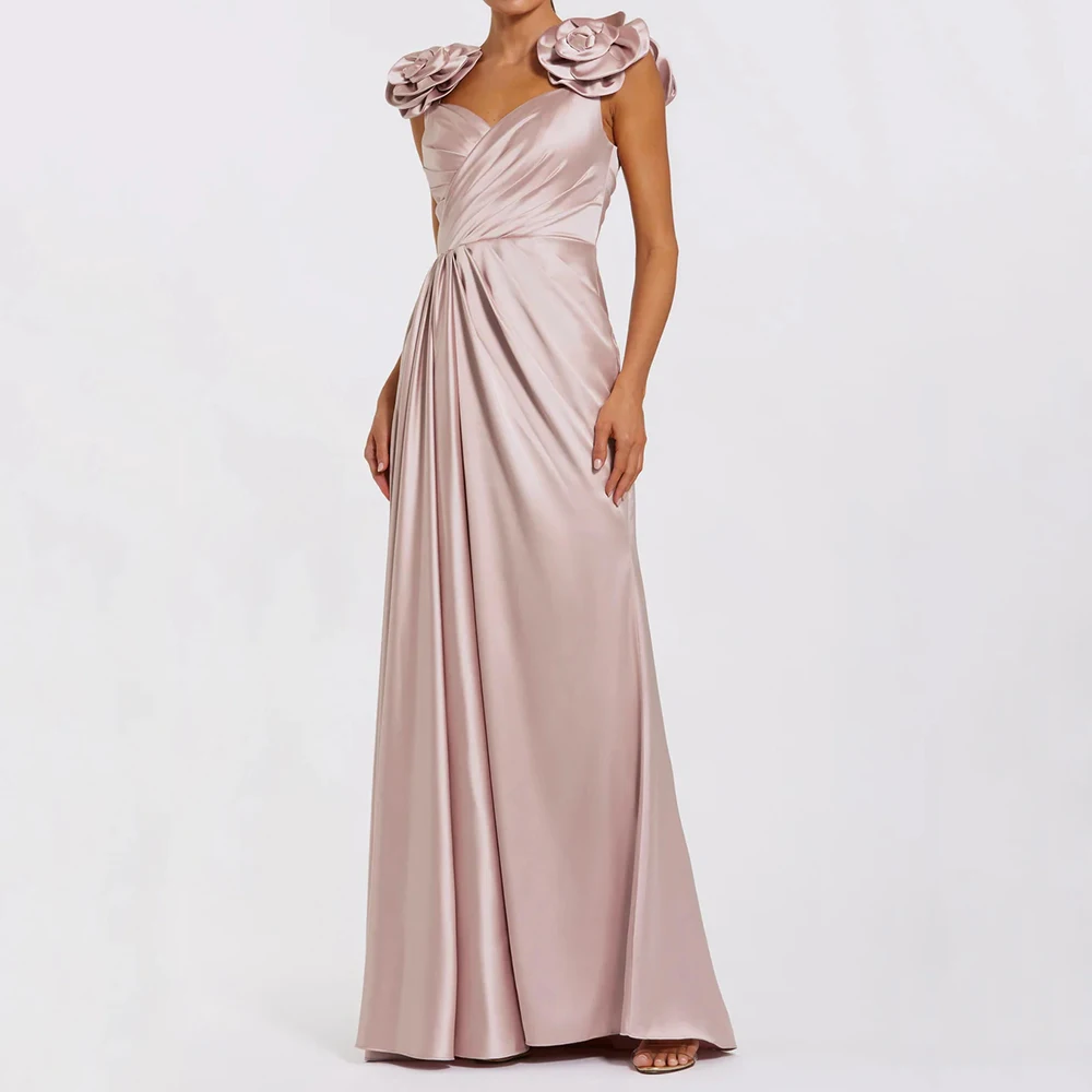 

Customized A-line Evening Dresses Floor-length V-neck Sleeveless Prom Gown Fashion Flowers Pleat Simple Draped Casual Party Gown