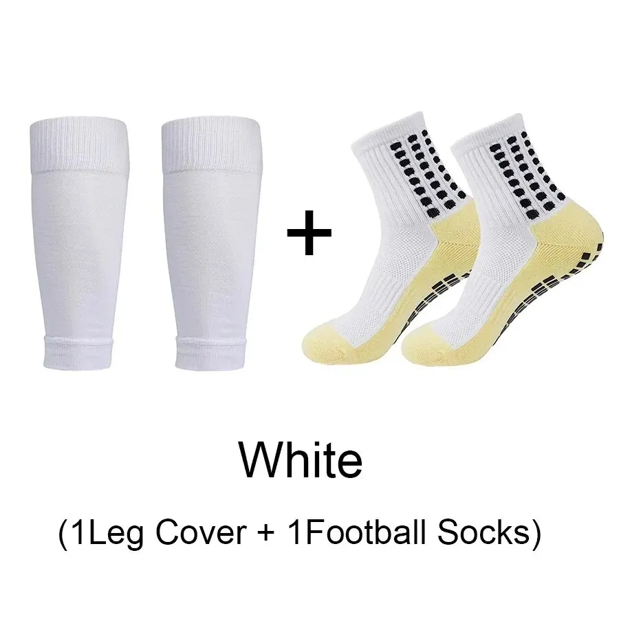 Conjunto de 2 pares de calcetines de fútbol y rodilleras para adultos y jóvenes, espinilleras antideslizantes para baloncesto y deportes de Fútbol