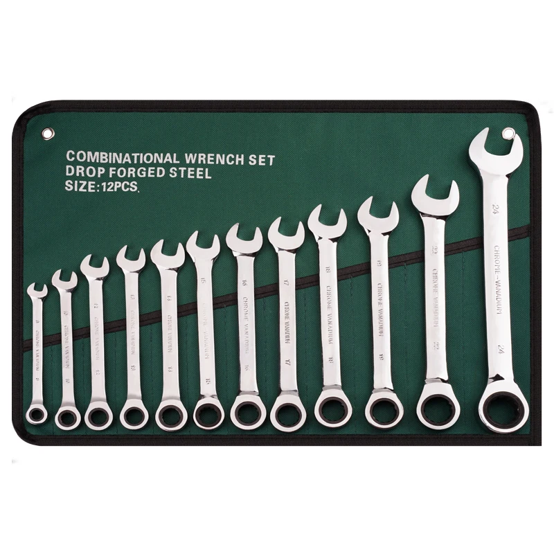 6,8,10,12,14,15pcs Plum Blossom Open End Ratchet Wrench Set Mirror Chrome Plated Set Dual Purpose Ratchet Wrench Set Hand Tools