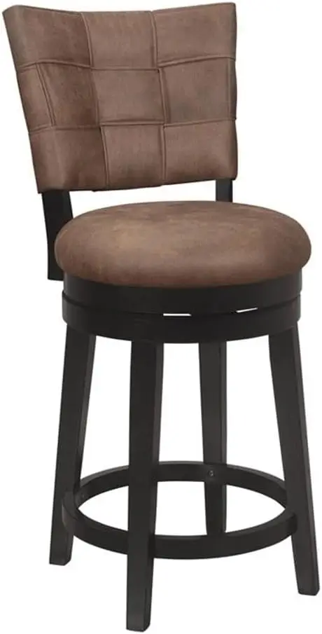 , Kaede Wood Counter Height Swivel Stool With Upholstered Weave Back Design, Black