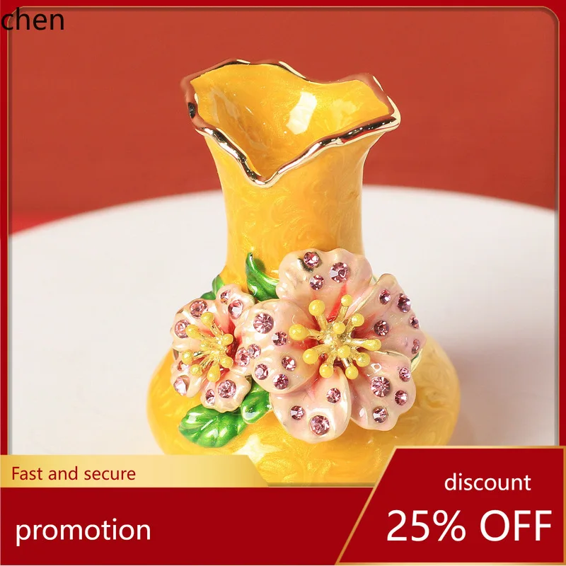 

H1 New Metal Enamel Jewelry Box, New Chinese Style Retro Handicraft, Creative Vase, Desktop Ornament, Home Decor
