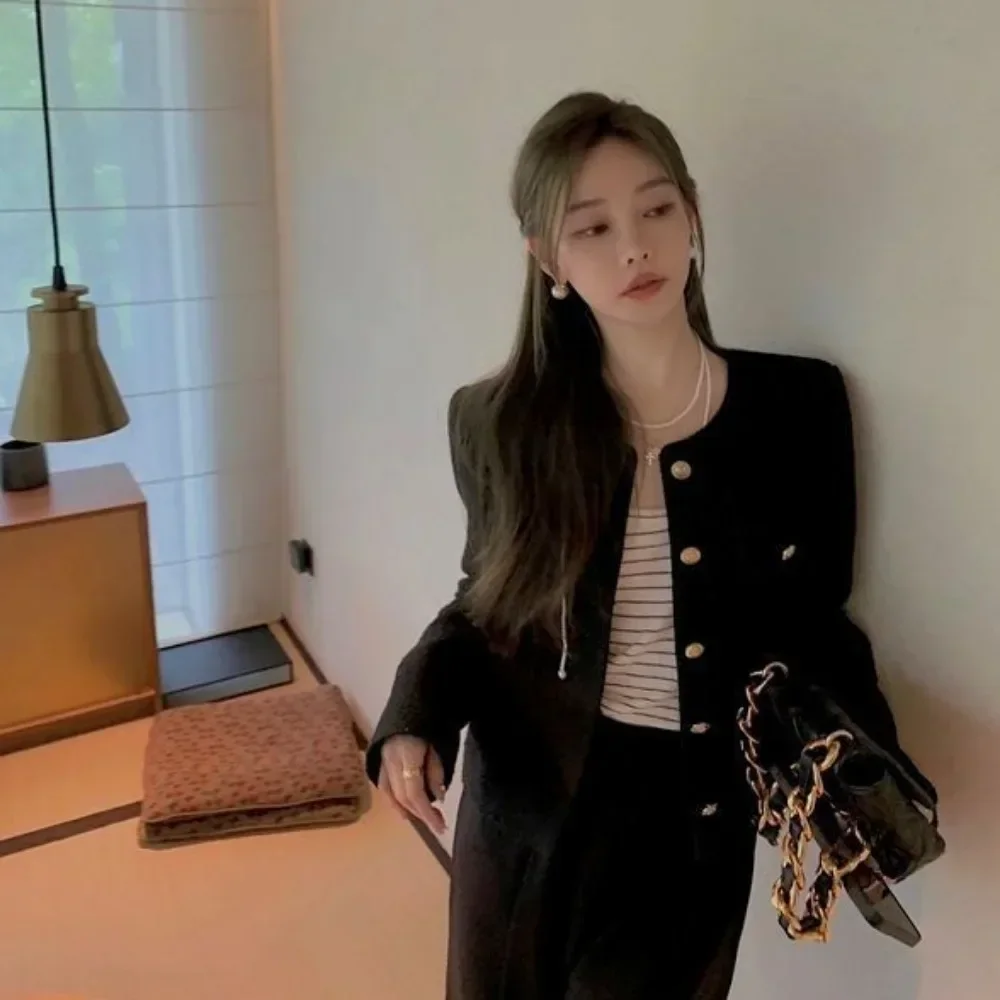 

Plain Mixtures Jacket Woman Loose Fashion 2024 Luxury Casual Long Sleeve Tweed Wool Blend Coat for Women Medium Winter Clothes
