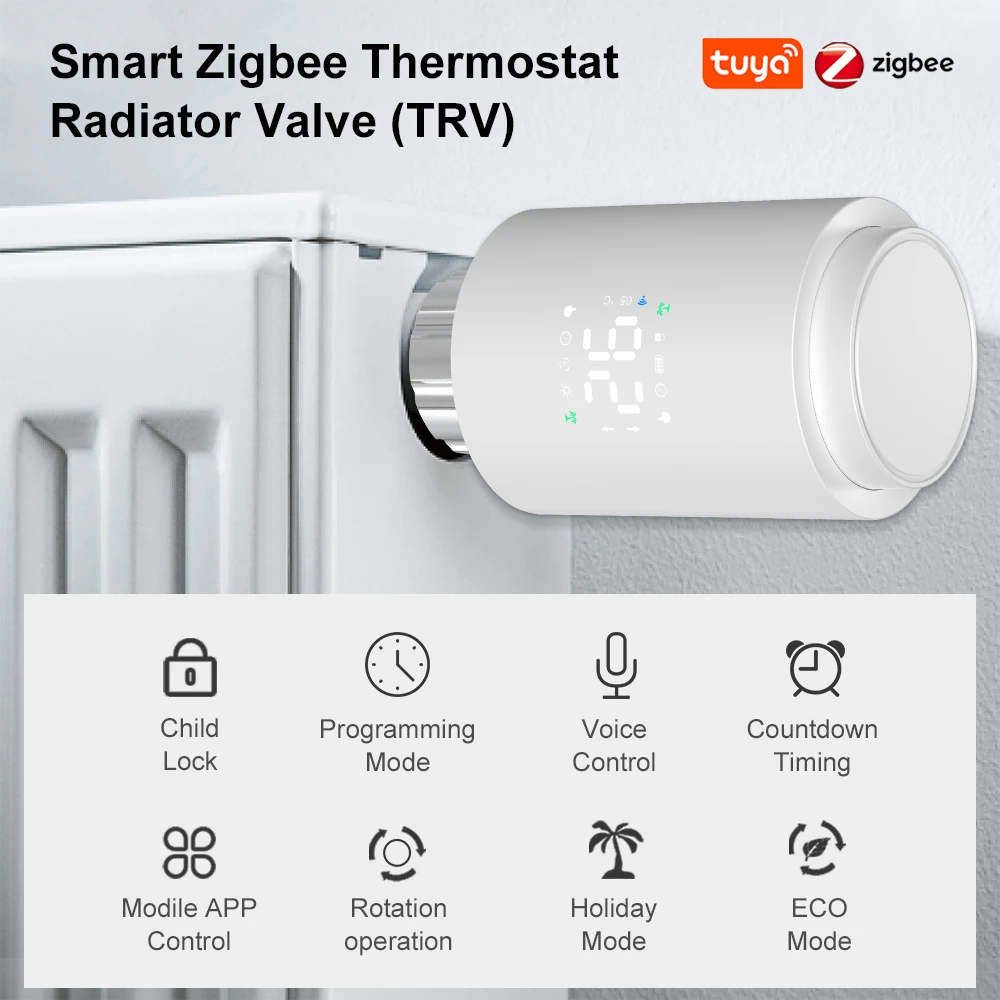 Tuya Zigbee-プログラム可能な熱電ラジエーターアクチュエーター,スマートtrv,ラジエーターバルブ,LED温度コントローラー,Alexa, Google Home