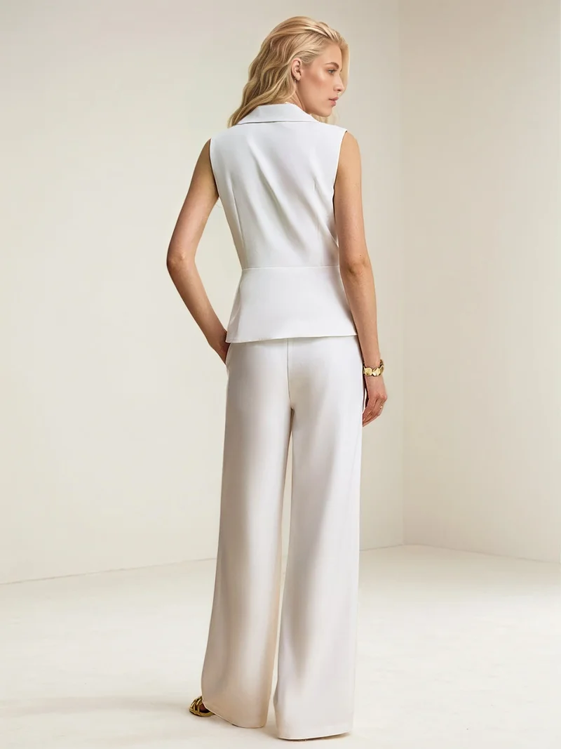 Elegante 2-teilige Sets Frauen Outfit Sommer Kleidung Frauen Ärmelloses Dünnes Top Breite Bein Hosen Sets OL Stil Trainingsanzüge Frau Sets