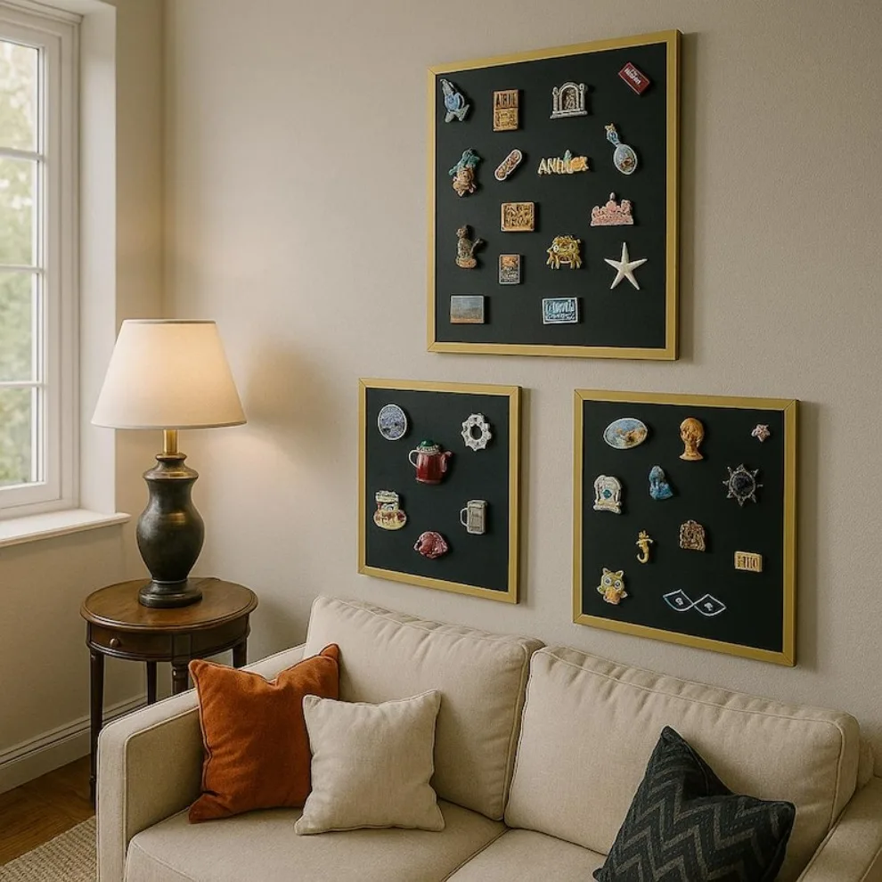 

3D Gold Frame Magnet Board, Square Travel Magnet Display, Chic Wall Art for Photos & Memos, Modern Souvenir Holder
