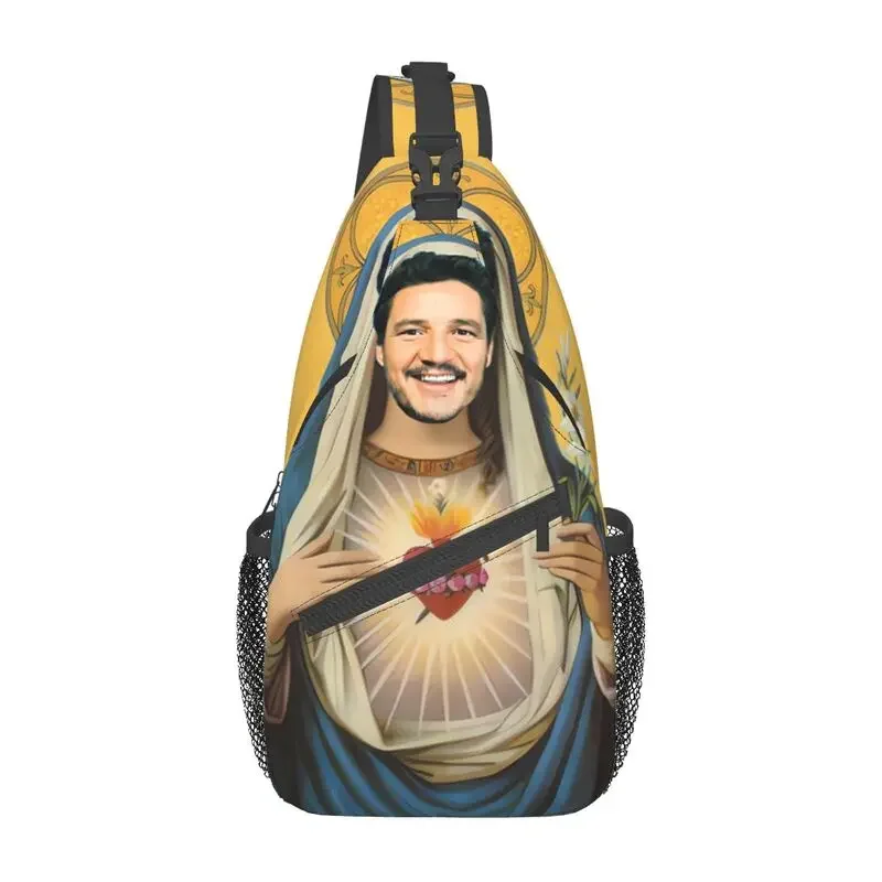 Pedro Pascal Sacred Heart Sling Chest Bag Customized Crossbody Shoulder Backpack for Men Cycling Camping Daypack