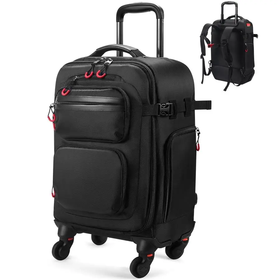 

Backpack with Wheels Airline Approved Underseat CarryOn Luggage 18x14x8, WaterResistant Personal Item Bag with 2 Extra Replaceme