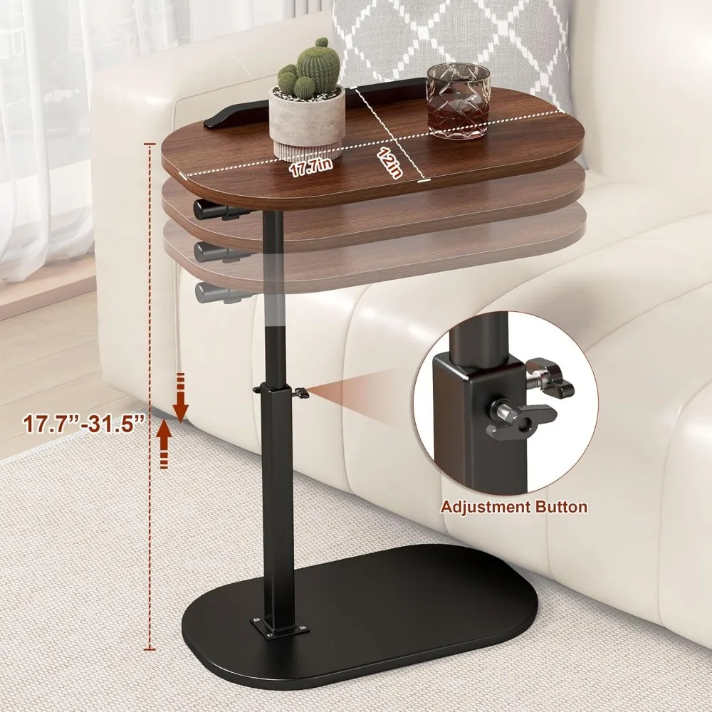 Adjustable Height C Shaped Side Table, 360°Swivel & Flip Top C Shaped End Table for Couch, Mobile C Side