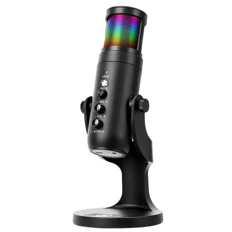 USB Microphone USB Condenser Mic With Quick Mute RGB Indicator Anti-Vibration Shock Mount Pop Filter Gain Control Gaming