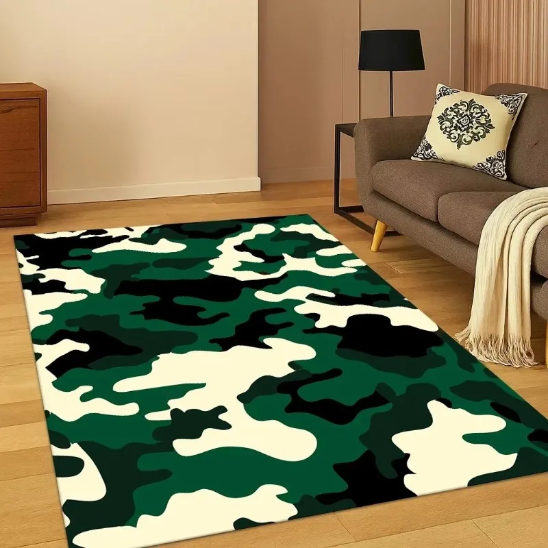 Camouflage Pattern Print Flannel Rug for Living Room Bedroom Modern Home Floor Decor Stylish Ground Mat for Daily Indoor Use