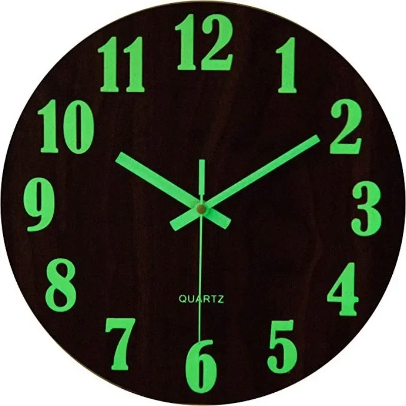 

12-Inch with Luminous Retro Wooden Wall Clock Word Numbers Silent Used in Bedroom Living Room Kitchen Dining Room Decoration