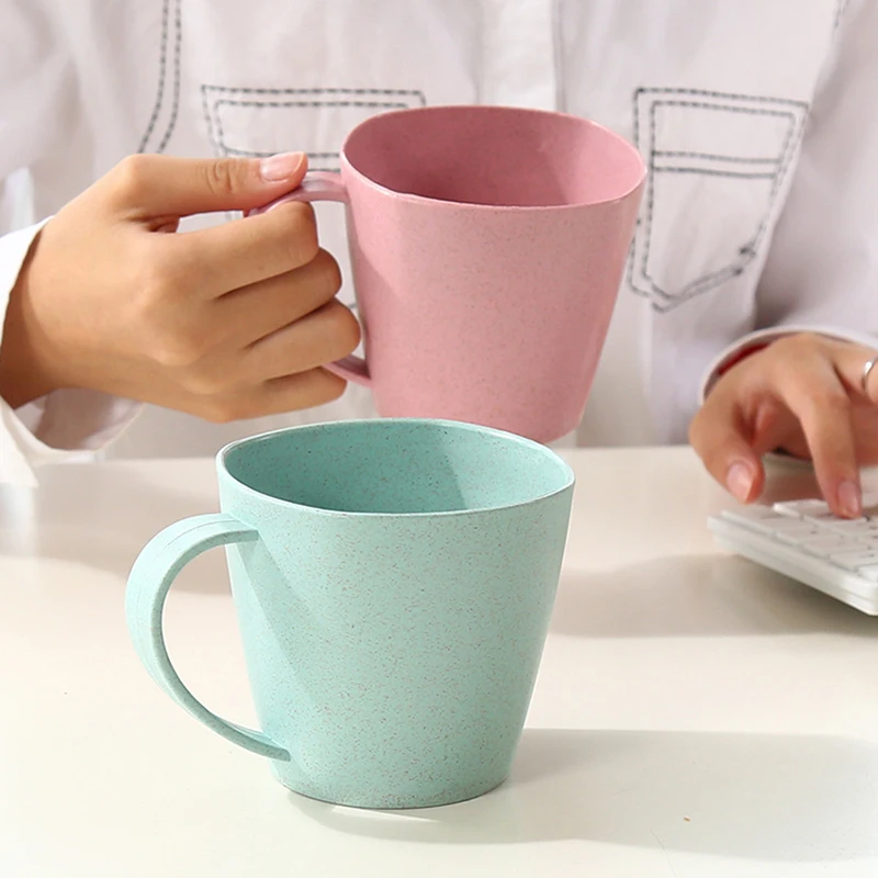 Plastic Eco-Friendly Wheat Straw Cup, Coffee Tea Milk Drink Cup, Toothbrush Cup for Home Bathroom, Juice Mug, 301-400ml