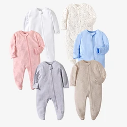 Winter 0-12Months Newborn Footed Pajamas Solid White Fashion Zipper Baby Clothes Cotton Girl and Boy Romper Long Sleeve Jumpsuit