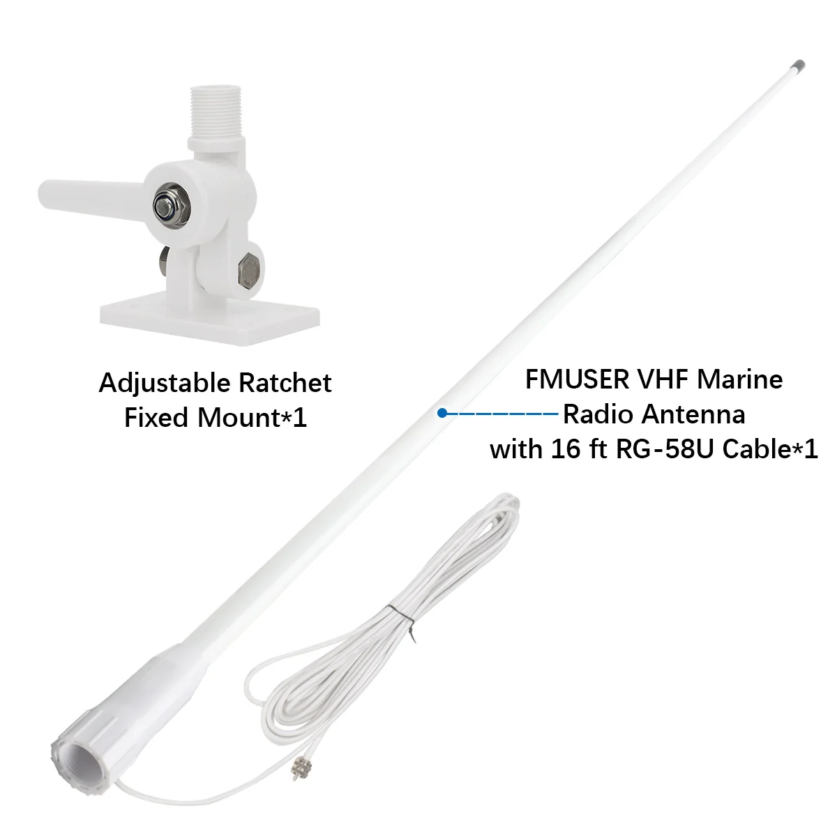 ABBREE VHF maritieme antenne waterdichte glasvezel roestbescherming PL259-connector met 180 °   Draaibare basisbevestiging voor jachtschip