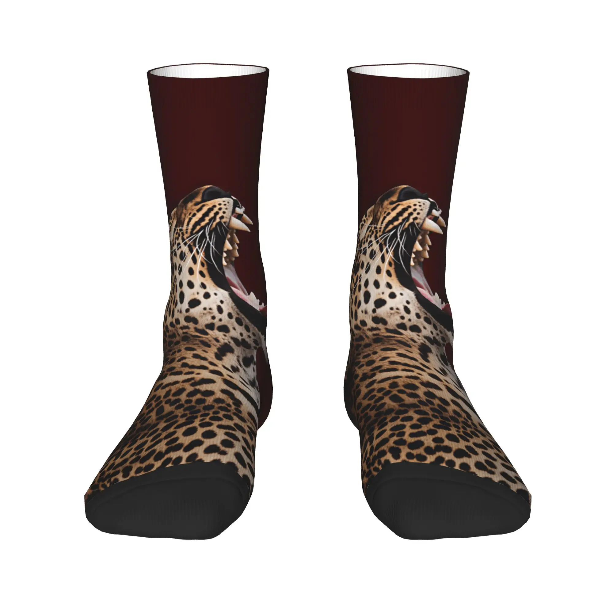 Roaring Leopard Head On Deep Red Background Socks  Anti Bacterial Stockings Women Men Quality Outdoor Sports Socks Custom Socks