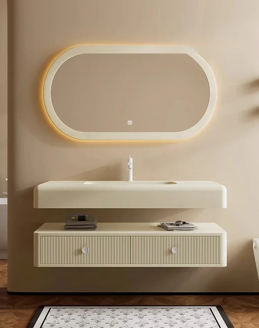 Style Cream French Bathroom Cabinet Combination Oak Paint Wash Table Bathroom Premium Sense