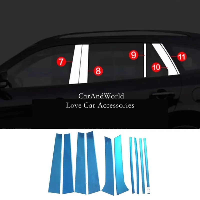 For Hyundai Santafe Santa Fe 2006-2022 Stainless Car Center Door Window Pillar B/C Post Column Cover Trims Sticker Accessories