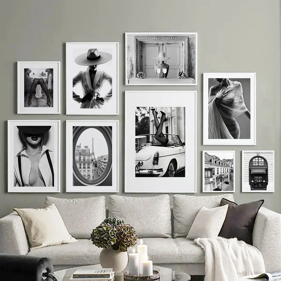 Canvas Painting Nordic Posters And Prints Fashion Sexy Girl Car Door Tower Paris Wall Art Wall Pictures For Living Room Decor