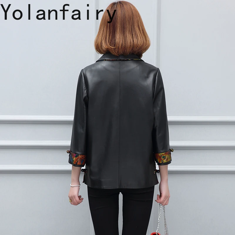 YOLANFAIRY veste en cuir véritable femmes printemps automne court coupe ajustée véritable manteau en peau de mouton mode vestes en cuir femme Chaquetas