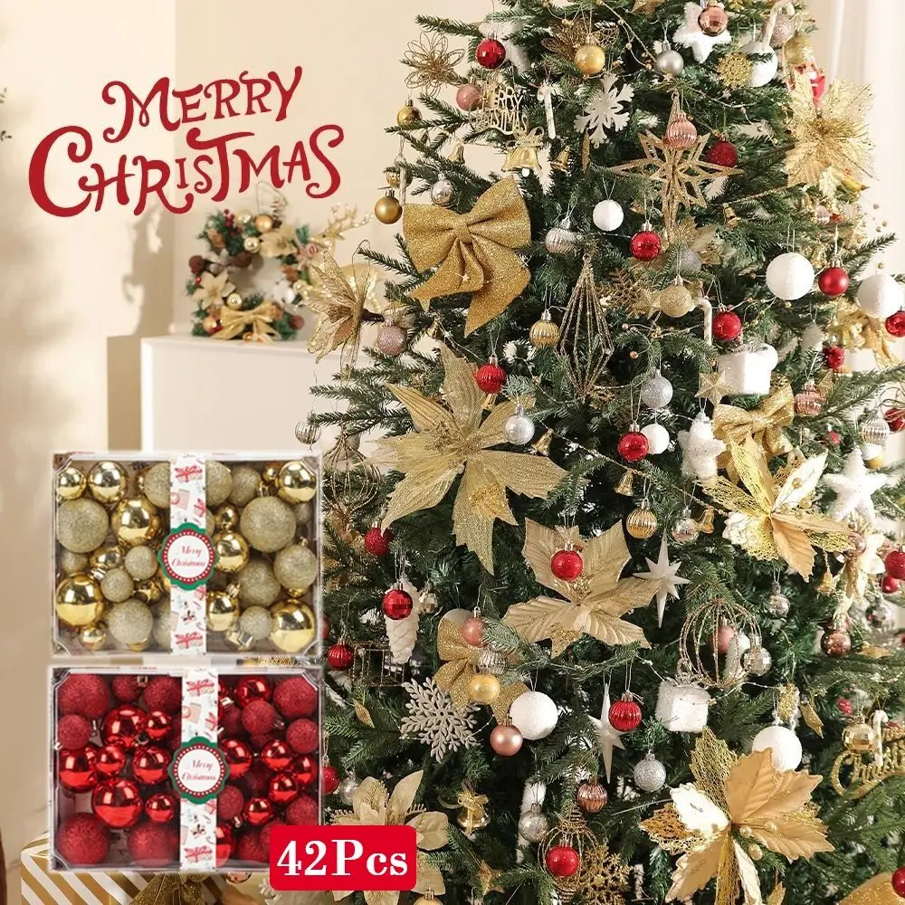 

42Pcs Colorful Electroplated Christmas Balls Set Waterproof Plastic Hanging Ornaments for Xmas Tree Decoration Creative Pendants