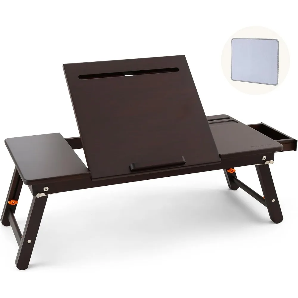 

Adjustable Bamboo Lap Desk with Tablet Slot, Drawer & Serving Tray for Bed or Floor Use