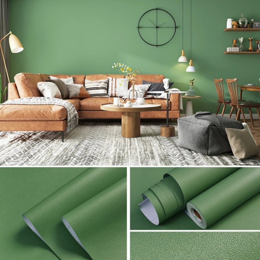 Dark Green Contact Paper Pure Green Wallpaper Vinyl Adhesive Waterproof Wall Paper for Cabinet Shelf Liner Room Walls Covering