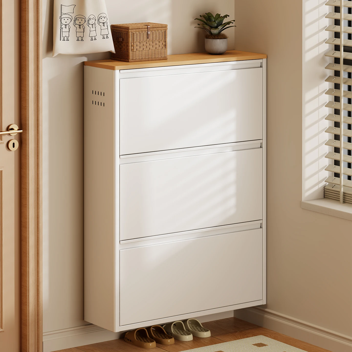 

Steel tipping bucket shoe cabinet door integrated cabinet 15cm wide entrance cabinet living room iron large capacity wall ultra