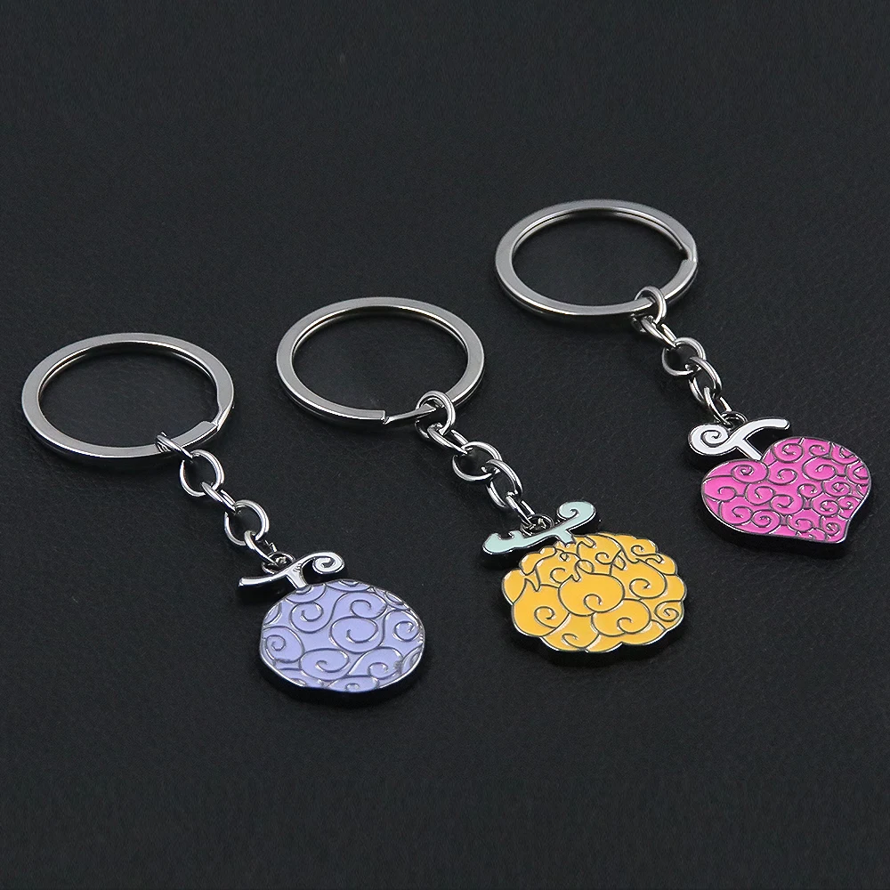 Anime Pirate Keychains for Women Men Metal Keychain Necklaces Ace Law Cursed Devil Fruit Jewelry Pendant Keyring Choker Collares