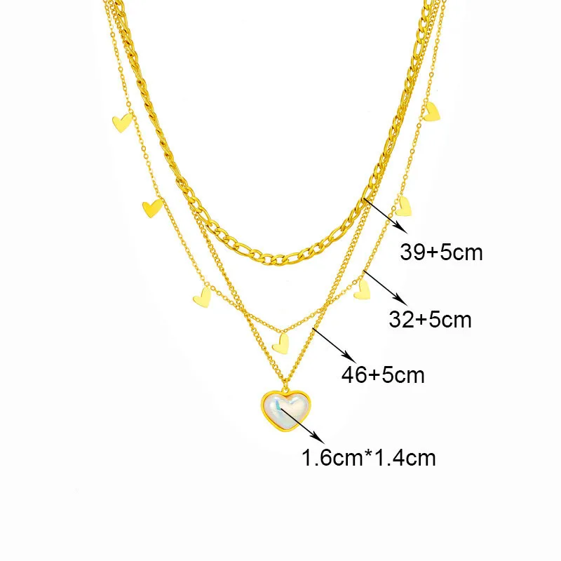 316L Stainless Steel Gold Plated Multilayer Chain Mermaid Color Lover Heart Pendant Necklace For Women Christmas Gift Not Fade