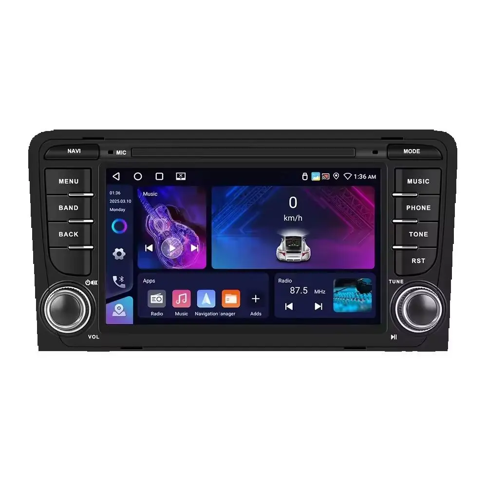 Podofo CarPlay Android Autoradio für Audi A3 8P 2003-2012, Intelligentes 2-DIN GPS-Stereo-Empfänger-System, Multimedia-Player mit RDS FM, Autoradio-Navigation, Armaturenbrett-Haupteinheit