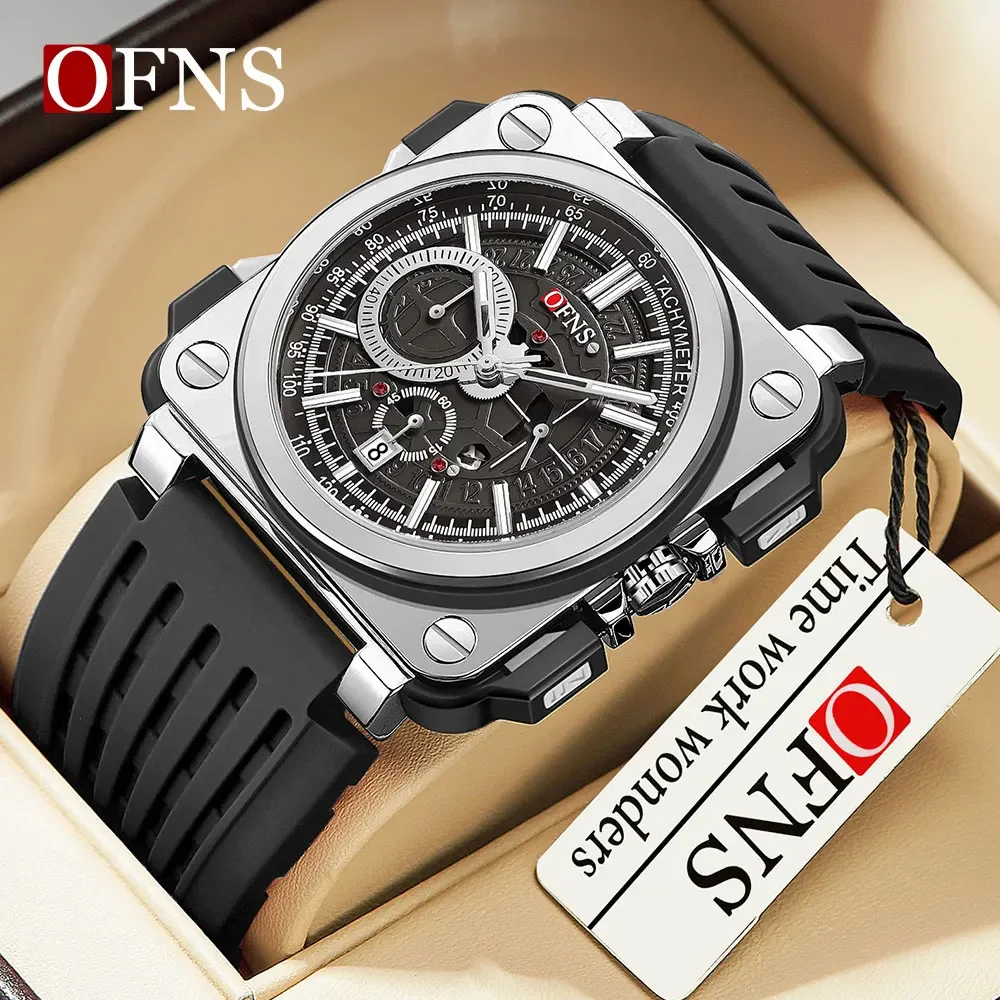 

OFNS Brand 1306 Watch Square dial Fashionable and minimalist Bar calendar Waterproof Men's and Women's Quartz Watch