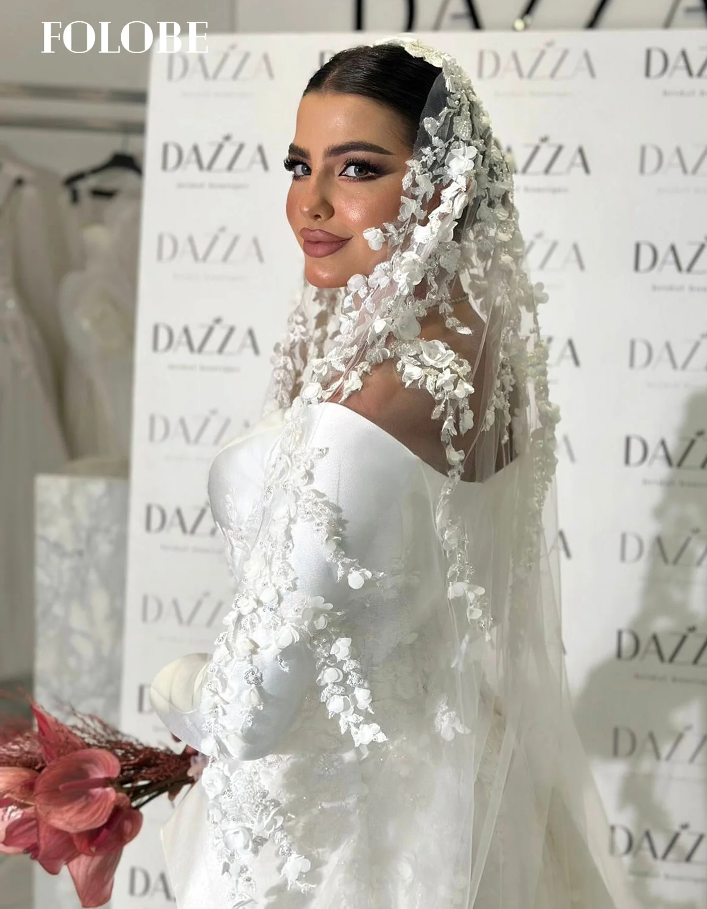 FOLOBE épaules dénudées robe De mariée femme sirène avec des fleurs robes De mariée Appliques sans manches Tulle Vestido De Novia personnalisé