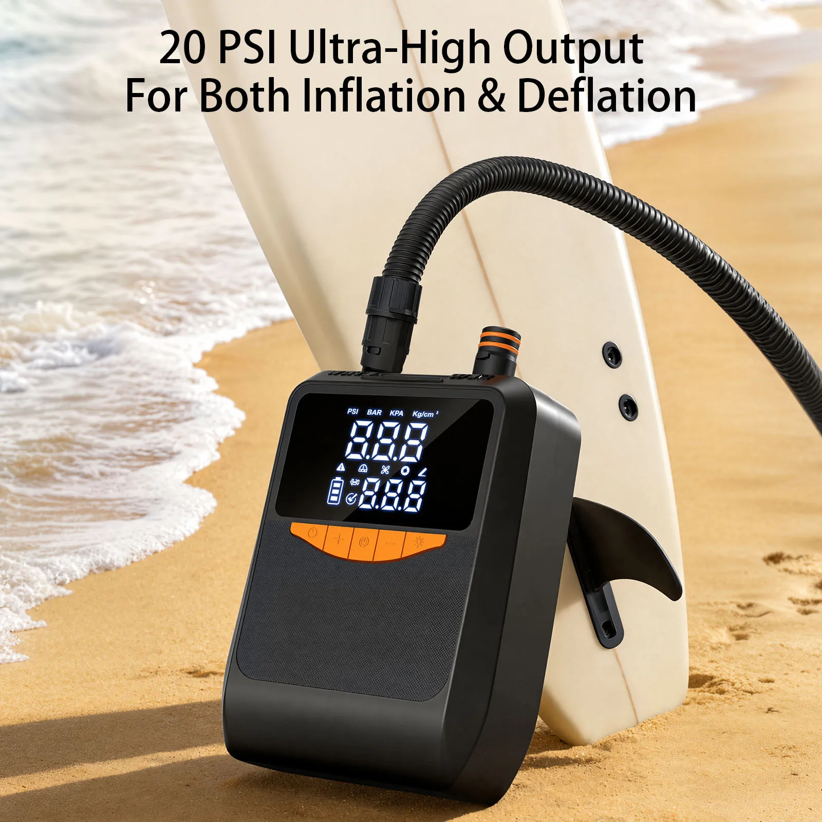 6000mAh Portable Tire Inflator Auto-Off Intelligent Dual Stage Inflation&Deflation Pumps for Boats Surfing Kite Tent