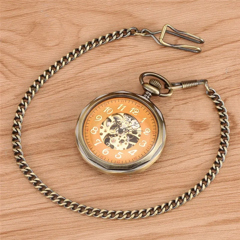 Steampunk Mechanical Pocket Watch Analog Handwinding Skeleton Clock for Men Women Pendant Chain Watches Open Face Arabic Number