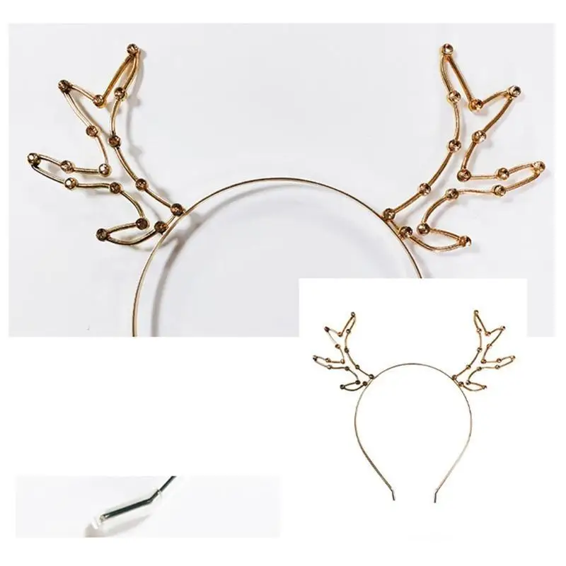 652F Rhinestones Reindeer Antlers Headbands Crystal for Cat Ears Hairband Delicate Hair Accessories Party Creatures Theme