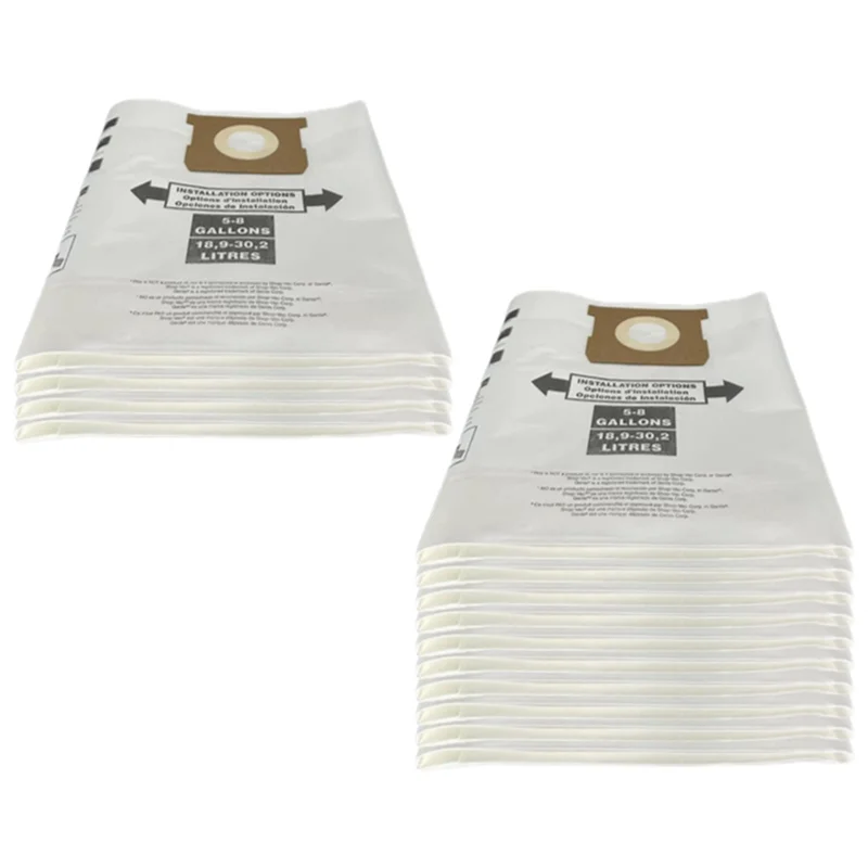 L65A 14 Pcs Universal Dry Vac Dust Bag 5 to 8 Gallon Vacuum Cleaners for Shop Vac 5-8 Gallon Ridgid VF Dust Bags