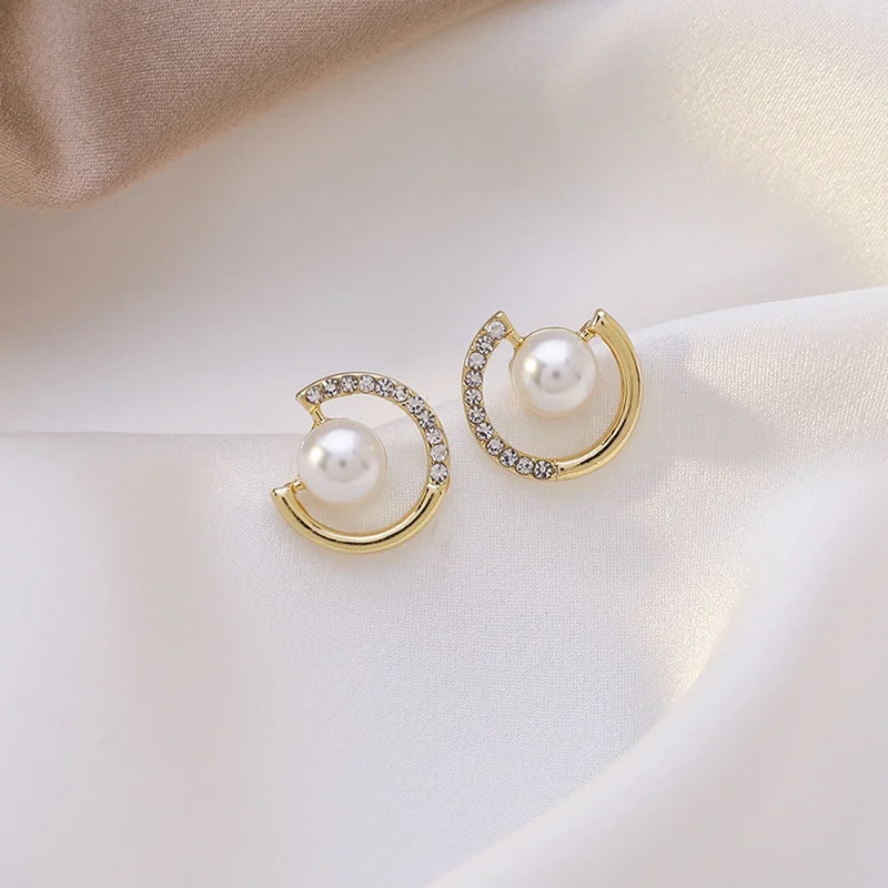 Trendy Pearl Rhinestone Earrings Round New Small Temperament Lady Girls Earrings Earrings Jewelry Holiday Engagement Gifts