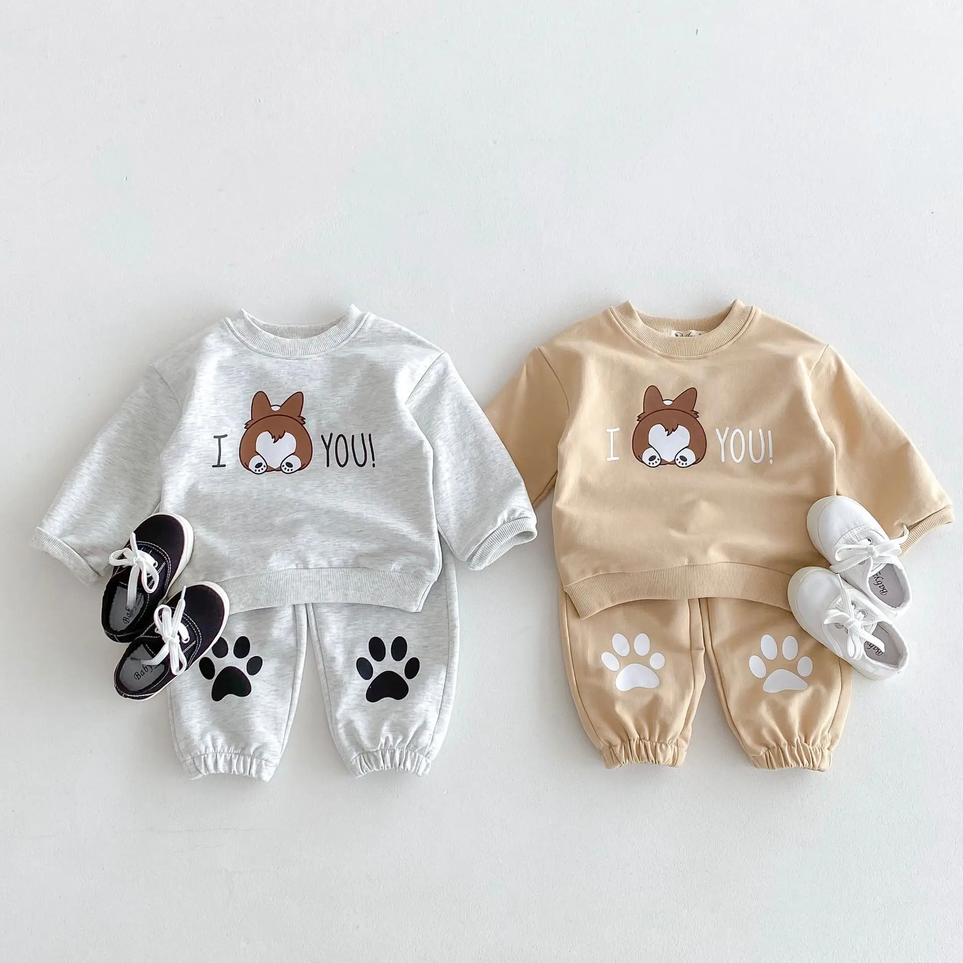 

2024 Autumn New Children Long Sleeve Clothes Set Boys Girls Cartoon Dog Print Sweatshirt + Pants 2pcs Suit Kids Casual Outfits