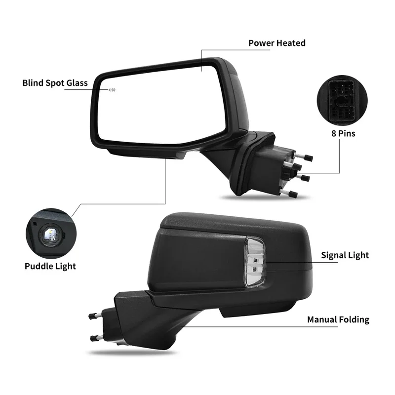 High Quality Textured Black Power Folding Rearview Side Mirror With LED Signal Blind Spot Detection Fit Silverado 2019-2024 Auto