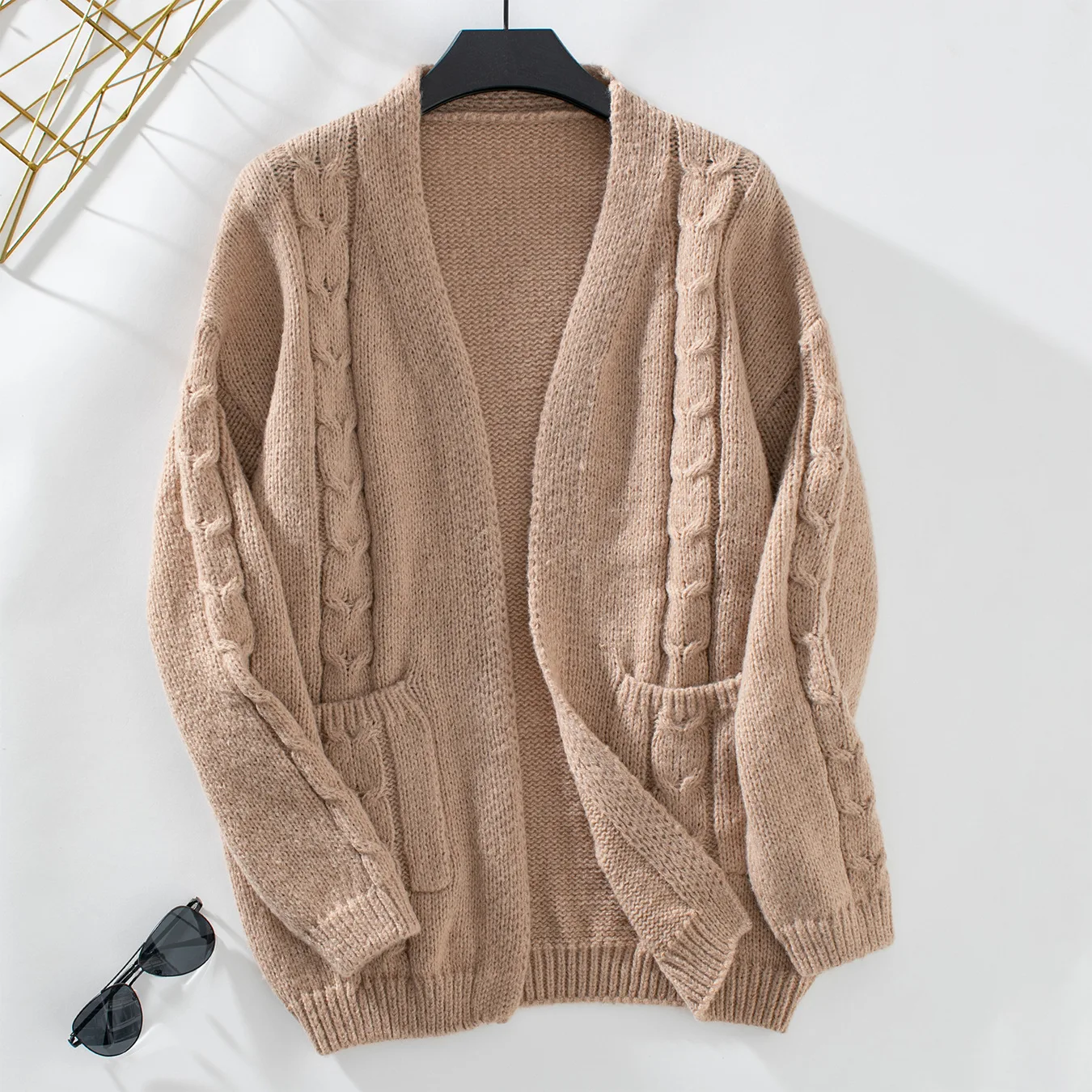 

Pocket Twist Knitted Cardigan Women Autumn And Winter New Casual Fashion Long Sleeved Sweater Outerwears 2024