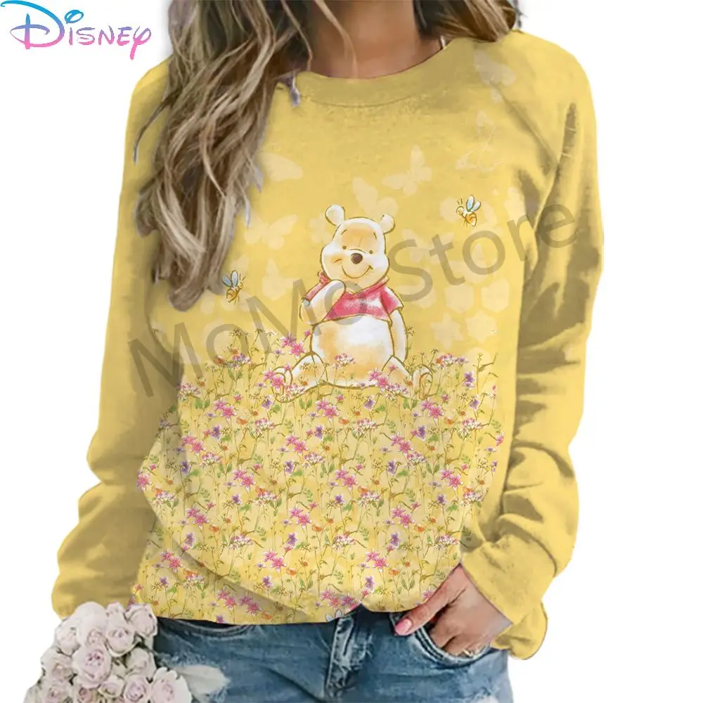 Women\'s Long Sleeve Sweatshirts O Neck Disney Winnie The Pooh Autumn Y2k Clothes S-3XL High Quality Streetwear 2024 Fashion New