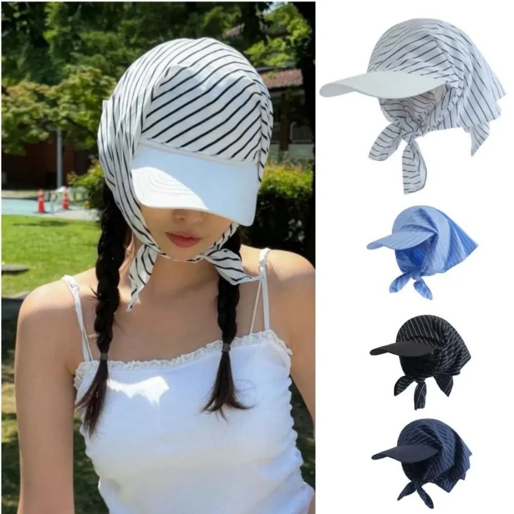 New Color Matching Striped Headscarf Caps UV Protection Cotton Sunscreen Hat Quick Drying Breathable Sun Hat