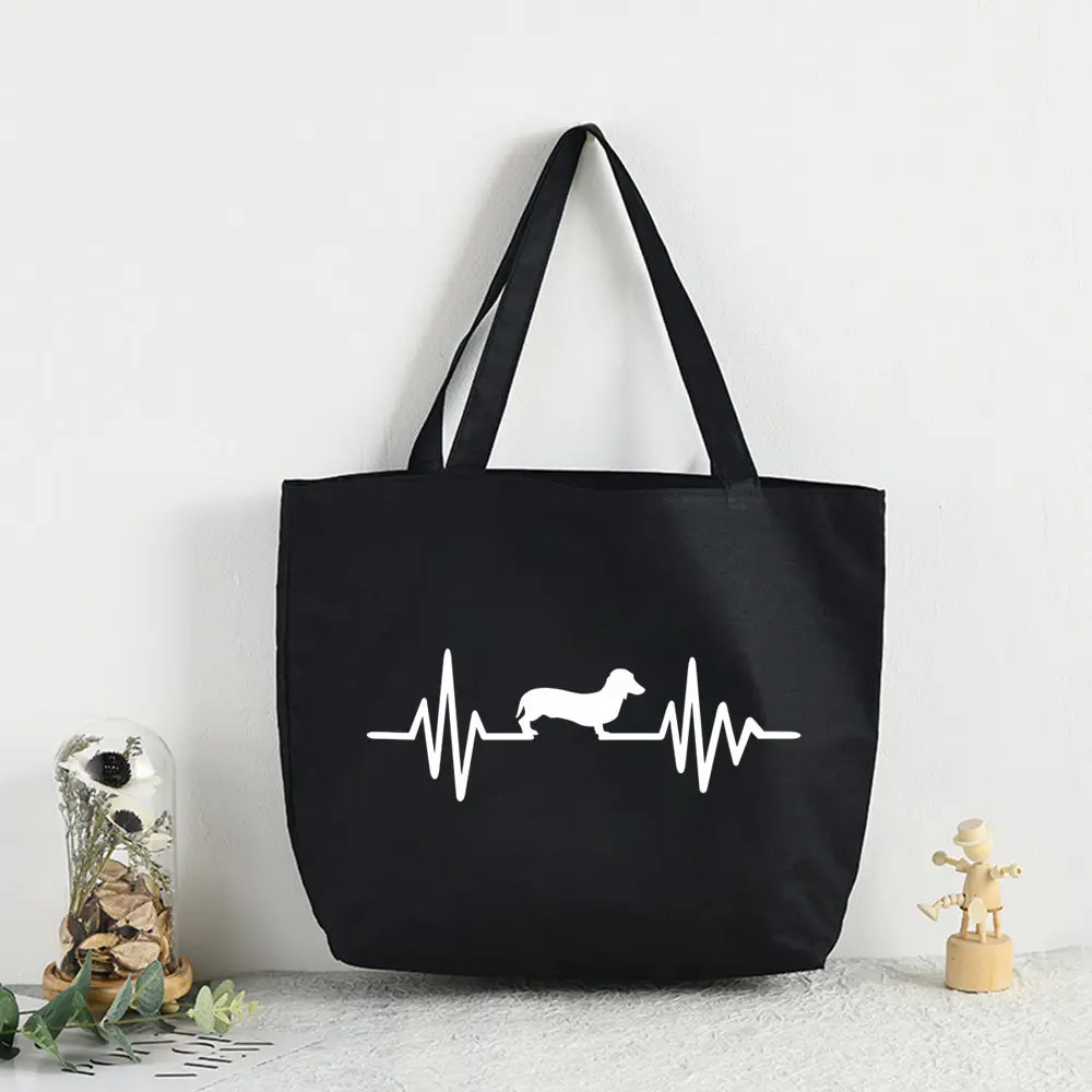 Dachshund Teckel Funny Cute Dog Animal Tote Bag Unisex Canvas Bags Shopping Bags Printed Casual Shoulder Bag Foldable