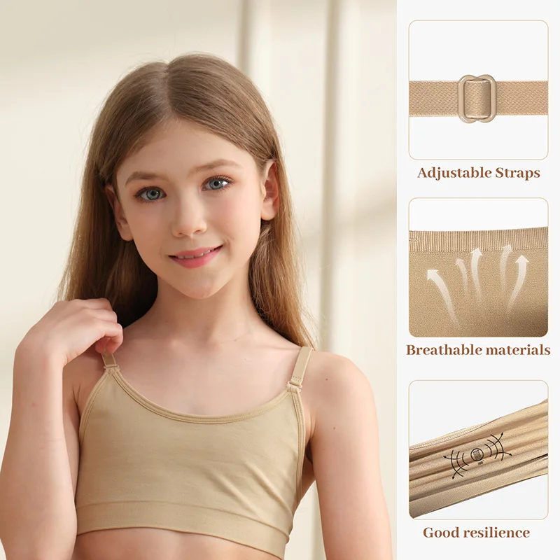 Soutien-gorge de danse de Ballet pour filles, couleur chair, sans couture, pour pratique de la gymnastique, avec 2 paires de bretelles transparentes et coussinets en Silicone, soutien-gorge de danse