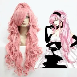 HAIRJOY Synthetic Hair Vocaloid Luka  Cosplay Wig Pink Red Curly Wigs with Ponytail