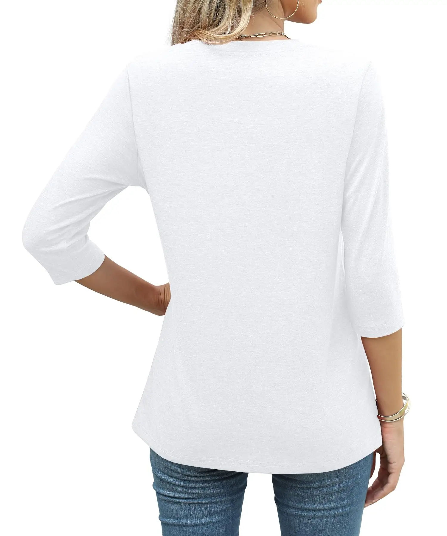 Dwuczęściowy zestaw wygodnych, modnych i uniwersalnych damskich koszulek z rękawami do połowy ramienia, idealnych do dojazdów do pracy.